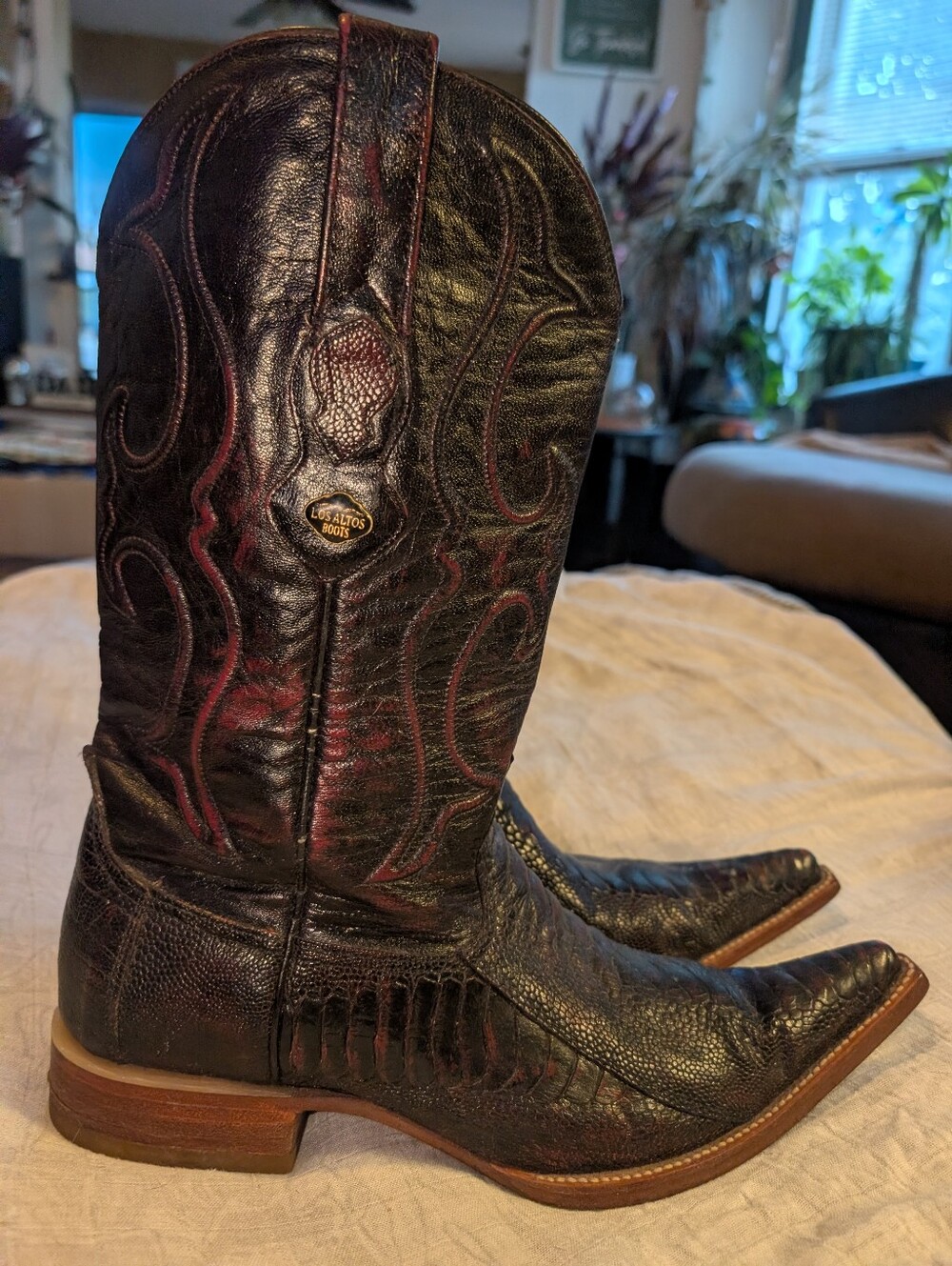 Los Altos Boots Ostrich Western Wear Cowboy Boots Black Red Mens 10.5 EE Mexicon
